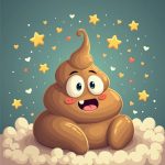 Poop with a happy face on a cloud with stars around it
