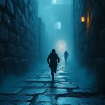 Person running through a winding stone labyrinth corridor with no visible exit, illustrating a dream of being chased in a labyrinth
