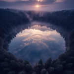 Calm clear lake at dawn with a single ripple, representing emotional clarity and subconscious symbolism in water dreams.